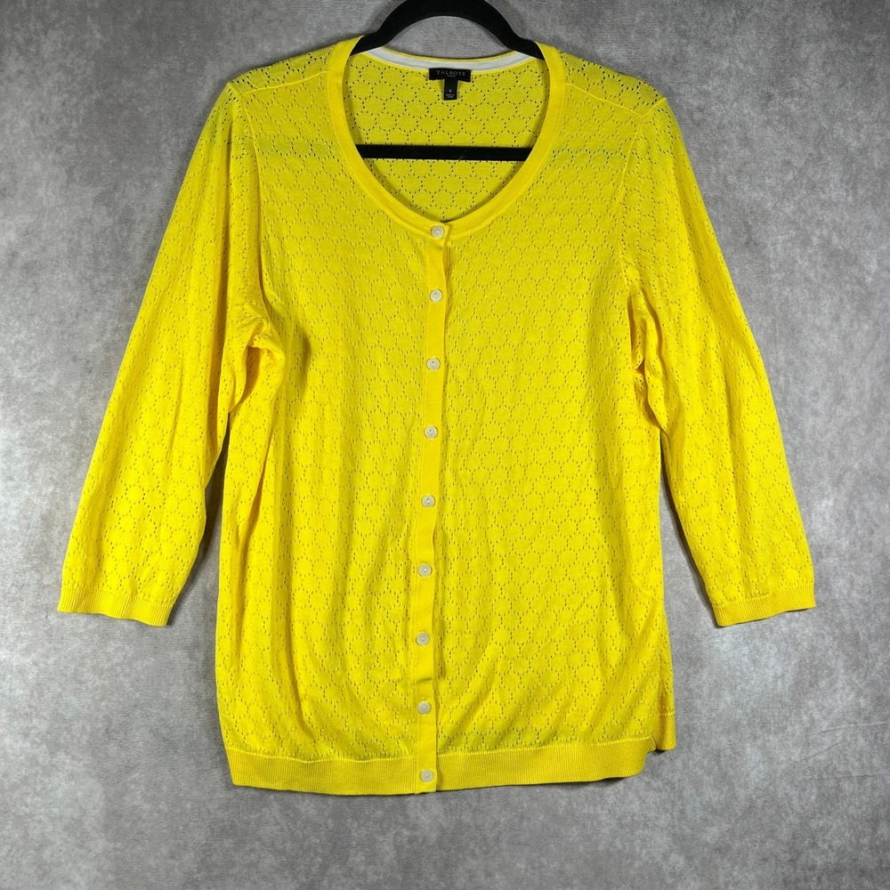 Talbots Cardigan Sweater Womens Size X Yellow Knit Button Front 3/4 Sleeves